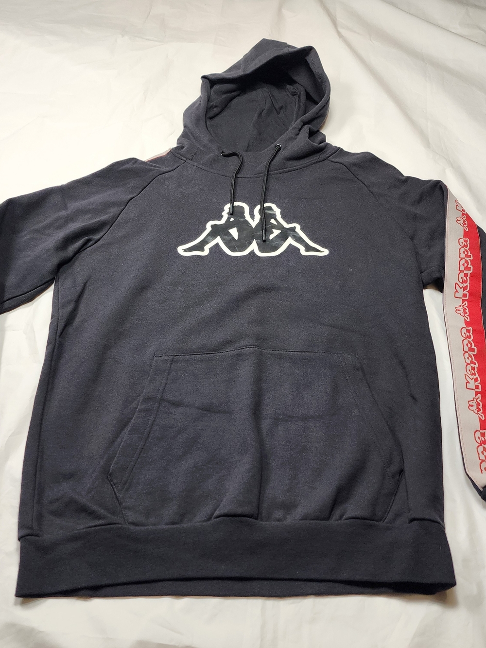 Kappa Navy Hoodie with White Logo and Red Sleeve Tape